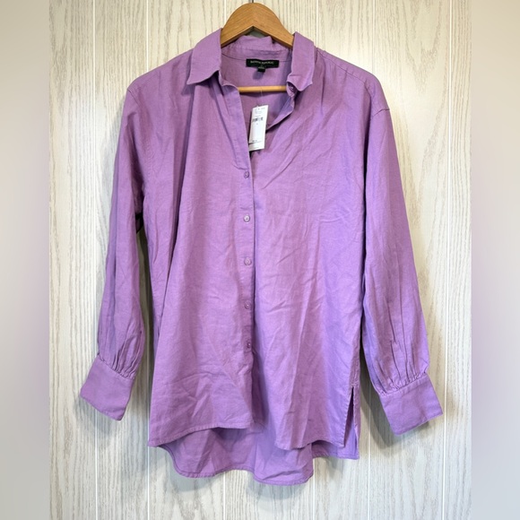 Banana Republic LINEN Bkend OVERSIZED BUTTON DOWN SHIRT DRIED LAVENDAR Size S - Picture 1 of 5